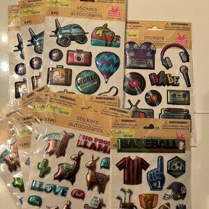 Metallic Puffy Stickers‎ (10 Packs) Llamas, Trave,l 80s, Sports (NEW)